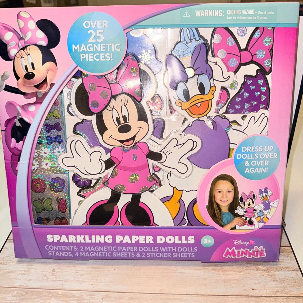 Disney Minnie Mouse Sparkling Paper Dolls Kids OS Pink New Magnetic Dress Up Set